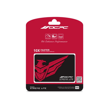Red packaging of OCPC Extreme Lite solid-state drive with brand logo and product features.