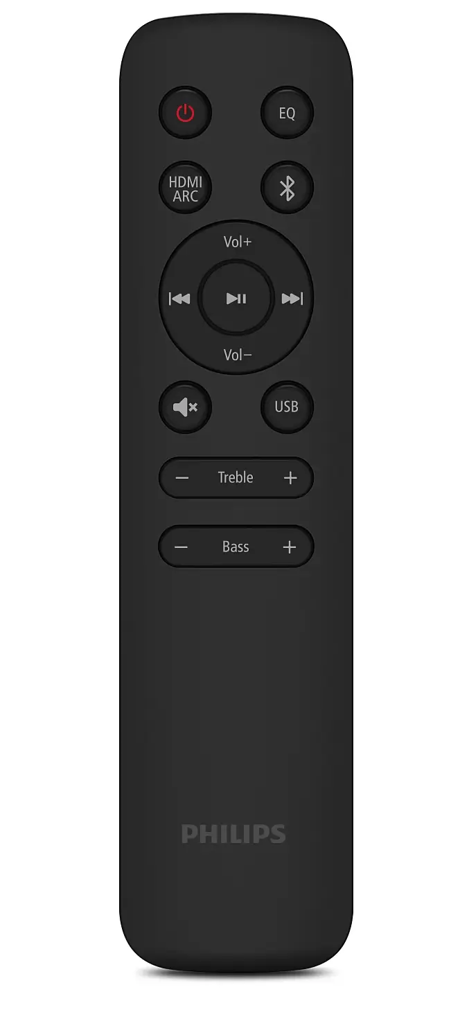 Black Philips remote control on a white background