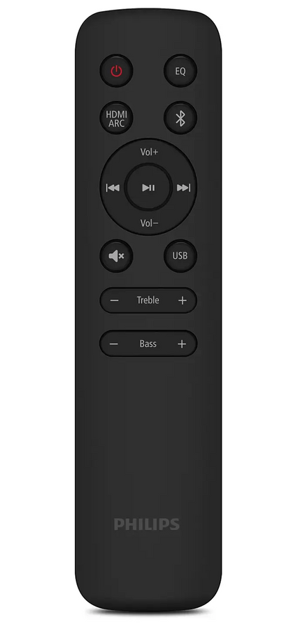 Black Philips remote control on a white background