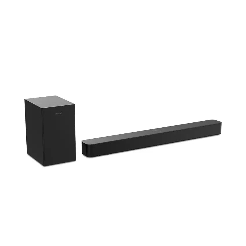 Philips TAB4500 Black 2.1ch soundbar and subwoofer on a white background