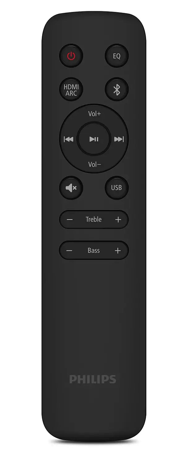 Black Philips remote control on a white background