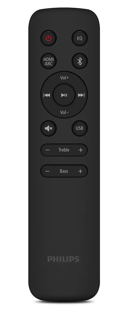 Black Philips remote control on a white background