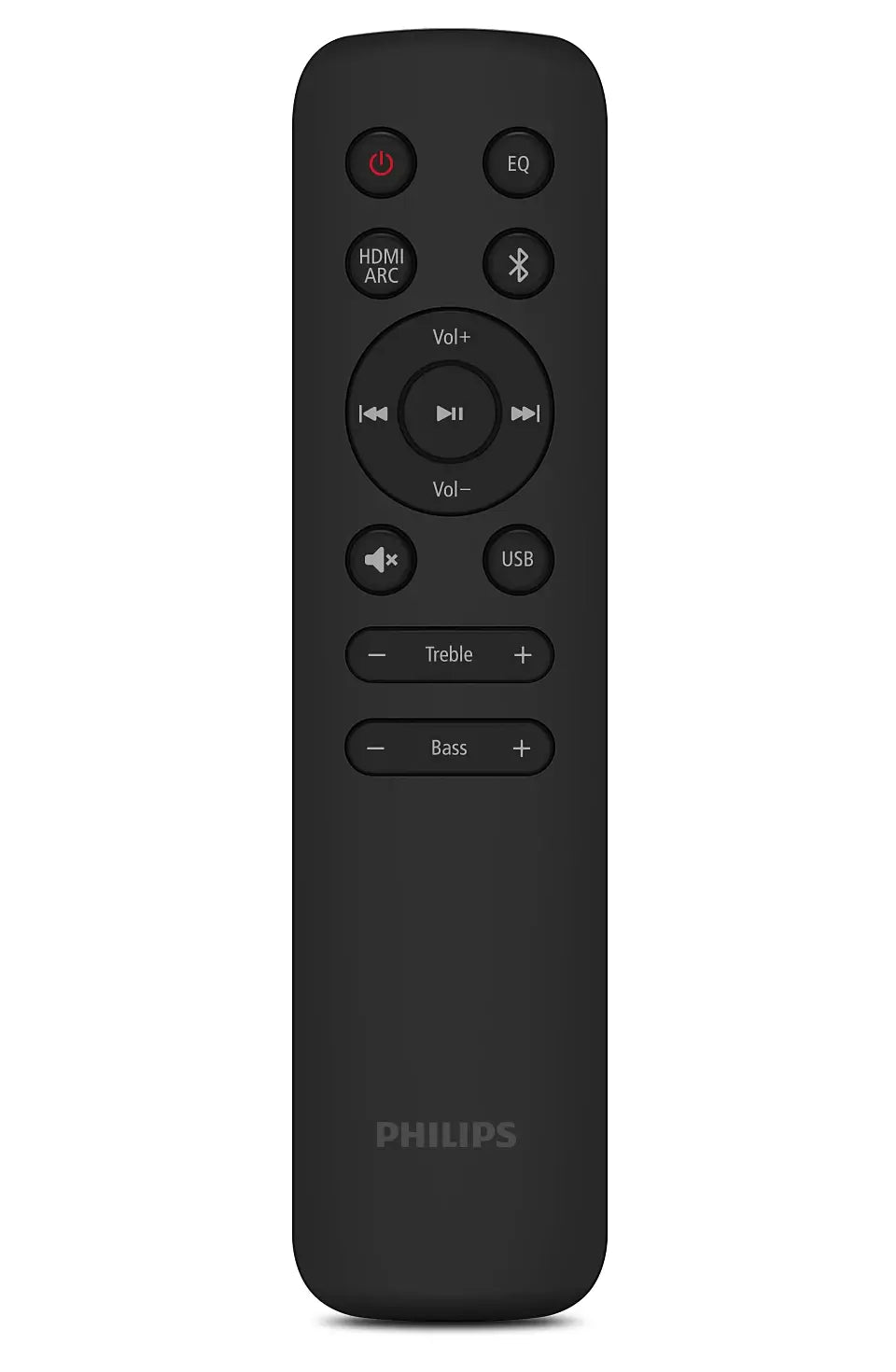 Black Philips remote control on a white background