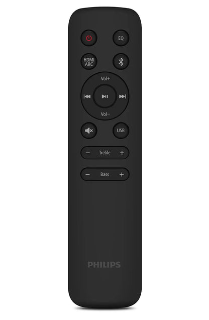 Black Philips remote control on a white background