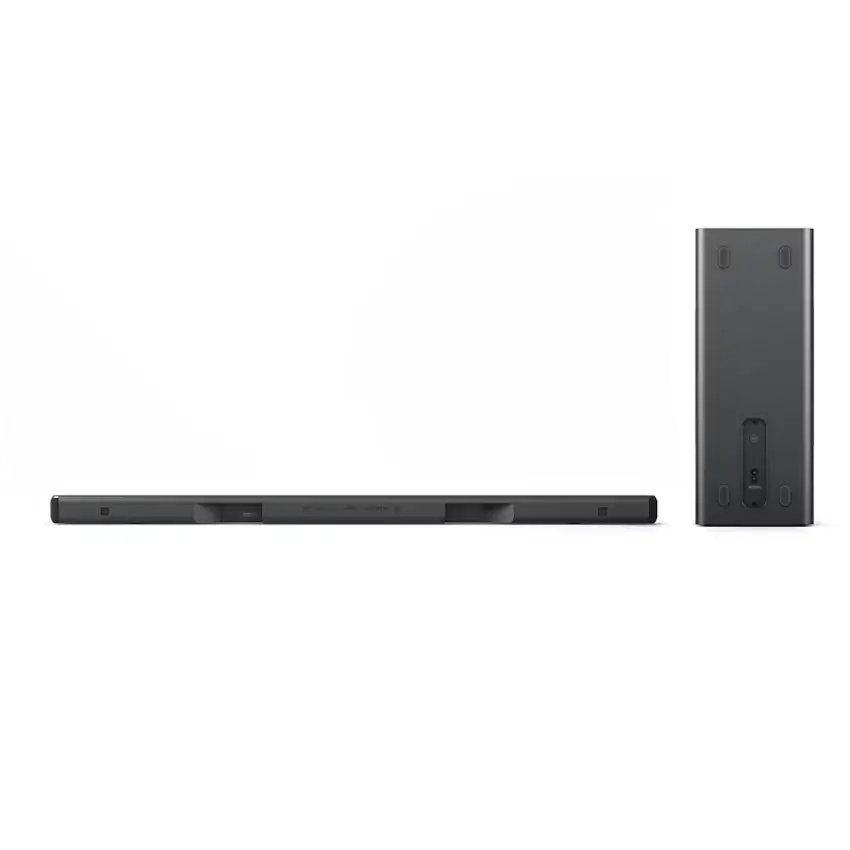 Rear view of the Philips TAB6309 2.1ch soundbar with subwoofer on a white background