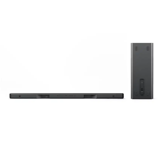 Rear view of the Philips TAB6309 2.1ch soundbar with subwoofer on a white background