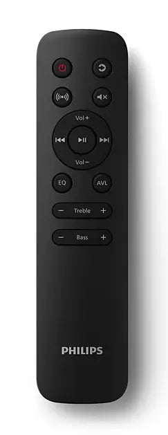 Black Philips remote control on a white background