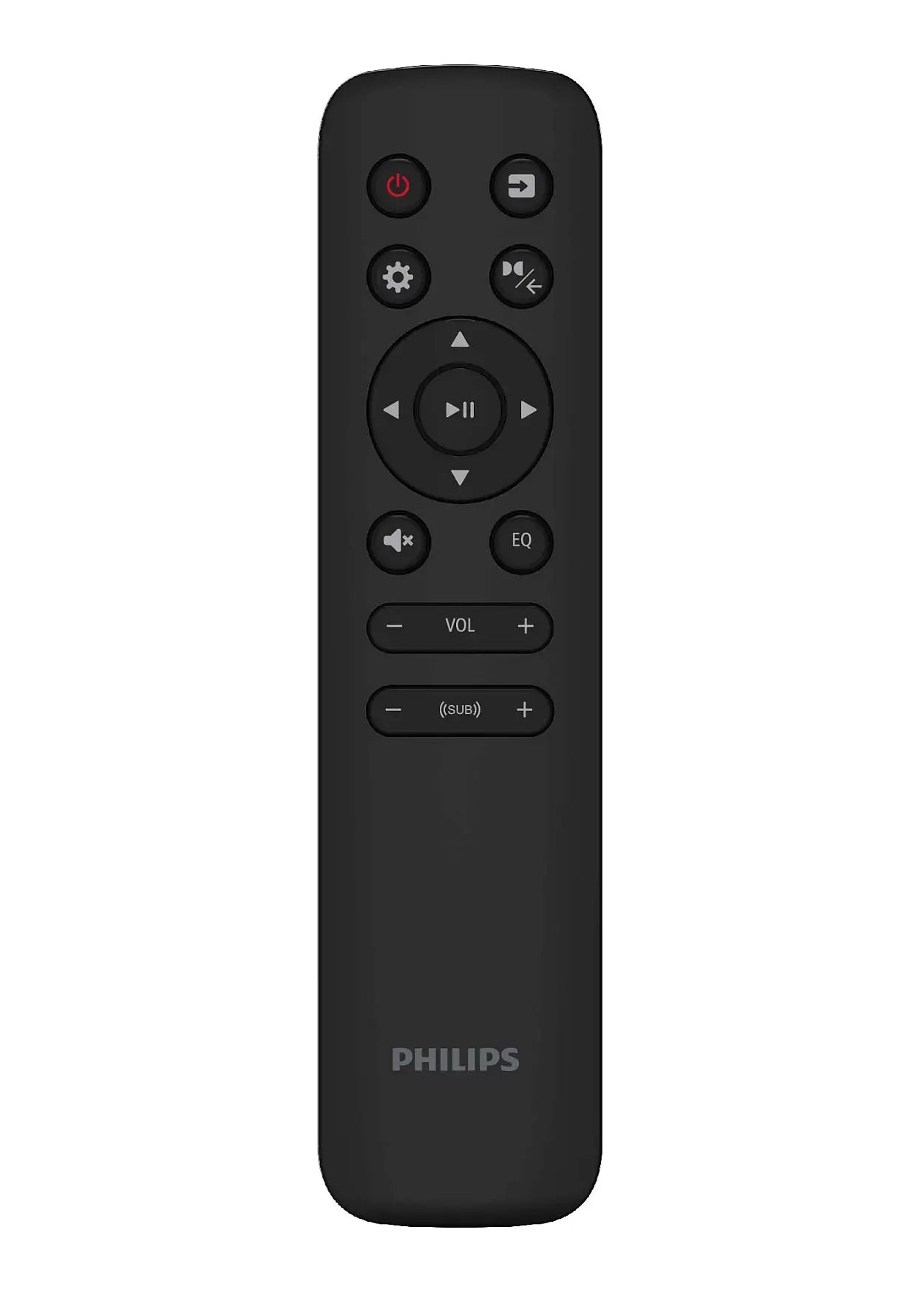 Black Philips remote control on a white background
