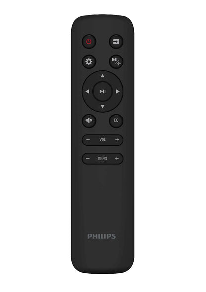 Black Philips remote control on a white background