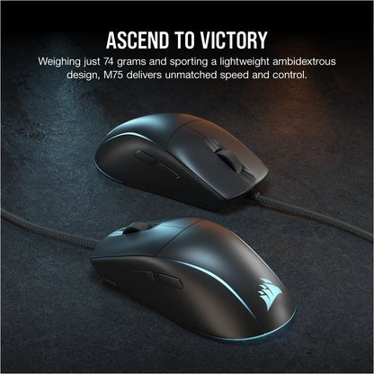 Corsair M75 Lightweight RGB Gaming Mouse; Black; 26000 DPI.