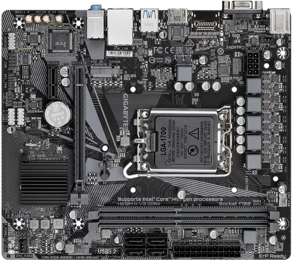 GIGABYTE Motherboard Intel® H610 Chipset for LGA 1700; 2x DDR4; 1x M2; D-Sub/HDMI; mATX