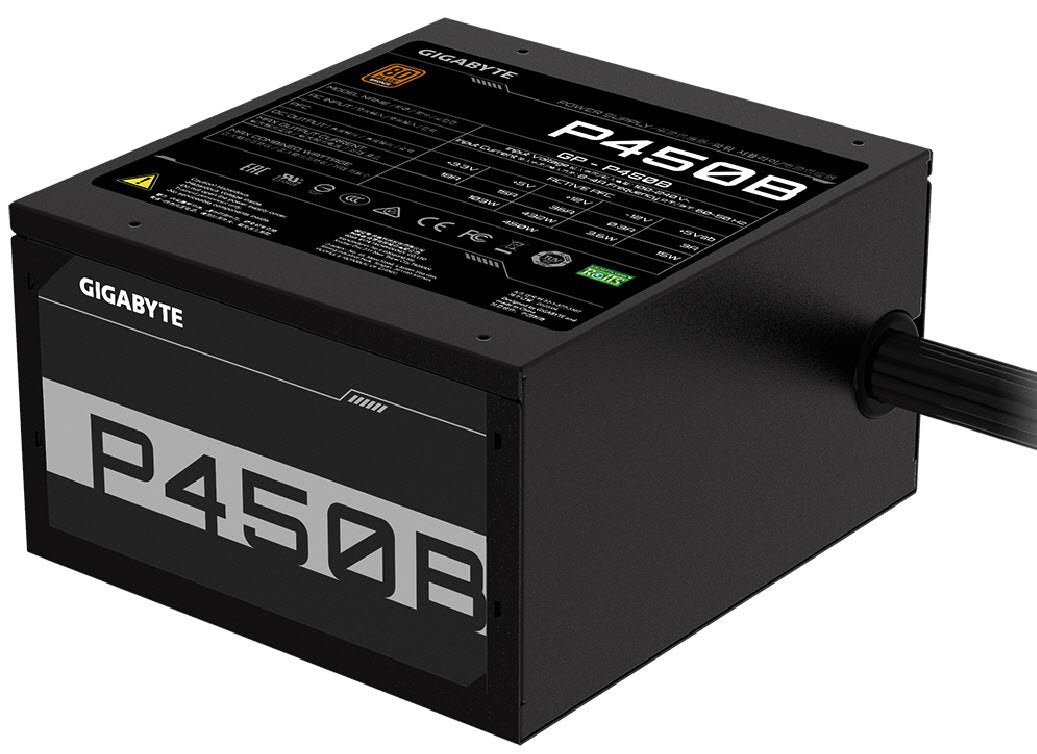 Gigabyte PSU P450B Bronze Certified 450W - 3 Year Warranty; 24/20-pin x 1; CPU 4+4-pin x 1; PCI-E 6+2-pin x 2; SATA x 6; Peri x3