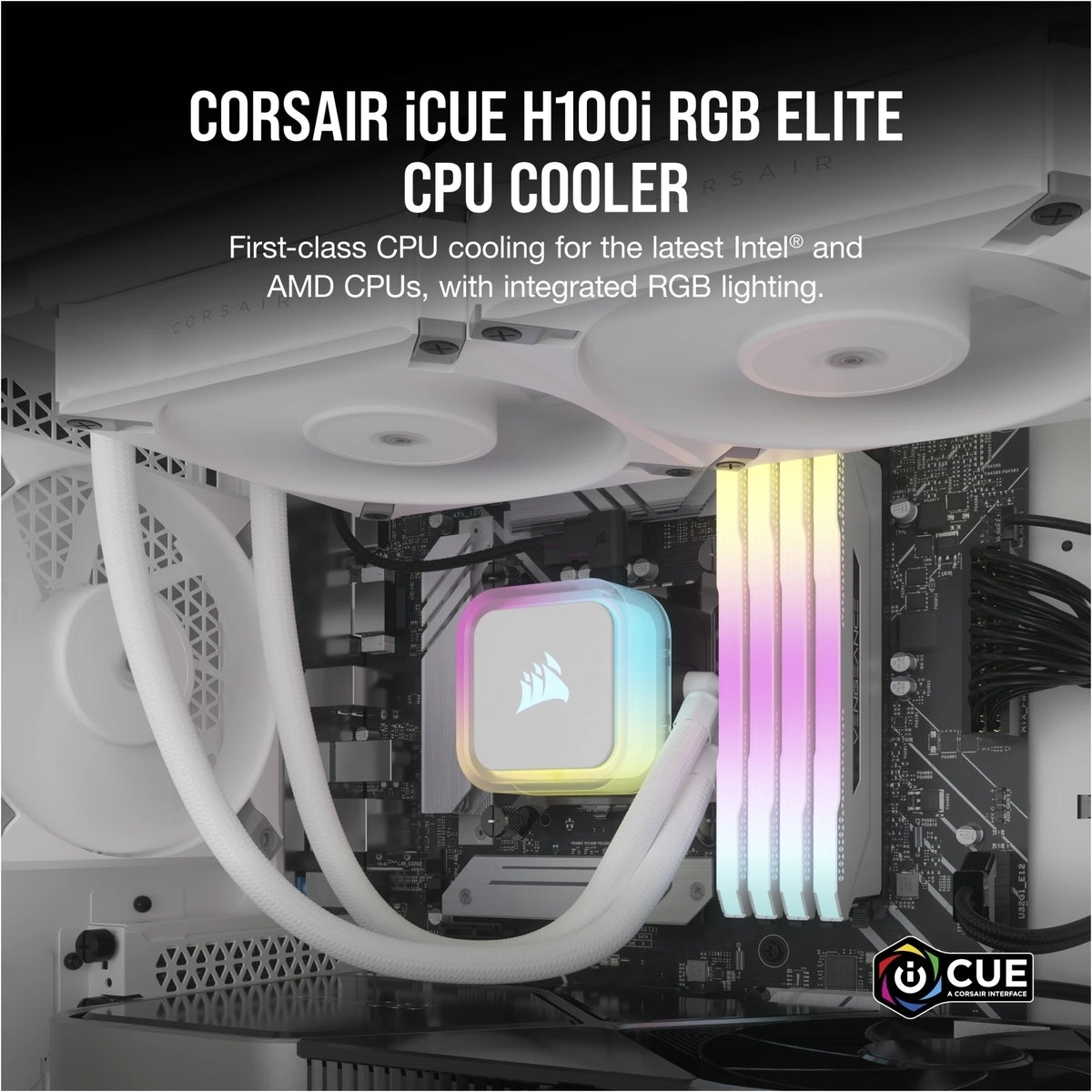Corsair iCUE H100i ELITE RGB 240mm Liquid CPU Cooler - White AMD: AM5; AM4; sTRX4; sTR5 | Intel LGA: 1700/1851; 1200; 115X; 2066