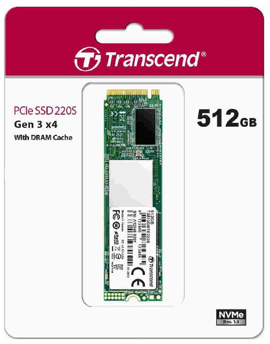 TRANSCEND 512GB MTE220S PCI-E GEN 3x4 NVMe M.2 2280 SSD 3D TLC with DRAM cache - 3500 MB/s Read 2500 MB/s Write -1100TBW