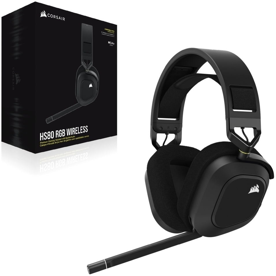 HS80 RGB WIRELESS Premium Carbon Headset; Spatial Audio; 50mm Audio Drivers; Omni-directional Microphone - PC/ Mac/ PlayStation