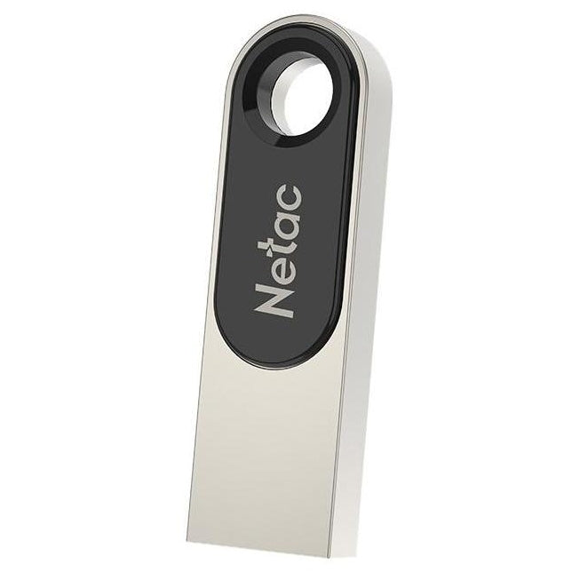 Netac 16GB USB 3.0 flash drive with chrome body and black panel, compact high-speed pen drive.