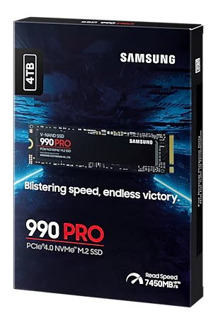 SAMSUNG MZ-V9P4T0BW 990 PRO 4 TB NVMe SSD - Read Speed up to 7450 MB/s; Write Speed to up 6900 MB/s; Random Read up to 1400000 I
