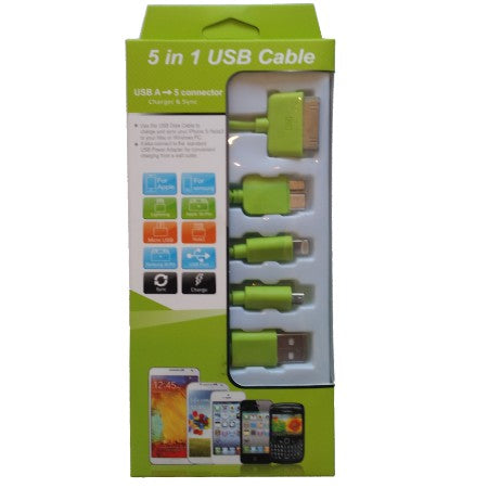 MicroWorld 5 in 1 Mobile Charging Cables - Lime