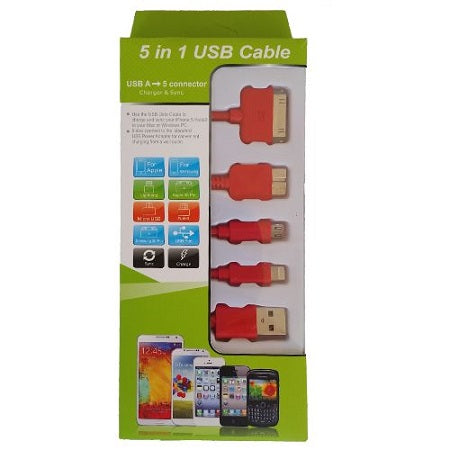 MicroWorld 5 in 1 Charging Cable - Red