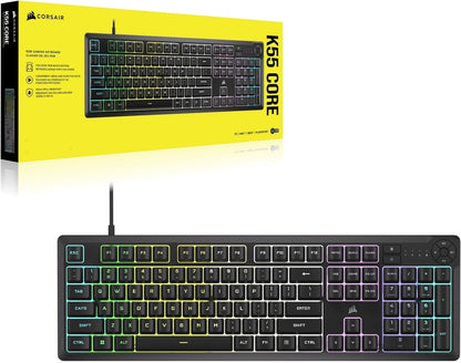Corsair K55 Core Gaming Keyboard; Backlit Zoned RGB LED; Rubberdome