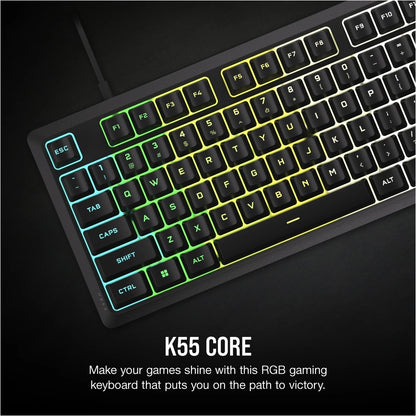 Corsair K55 Core Gaming Keyboard; Backlit Zoned RGB LED; Rubberdome