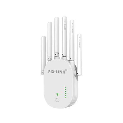 White Pix-Link LV-WE59Q wireless range extender with multiple antennas on a white background, featuring the Pix-Link brand.