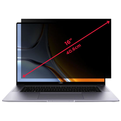 Laptop with a privacy screen filter on a white background