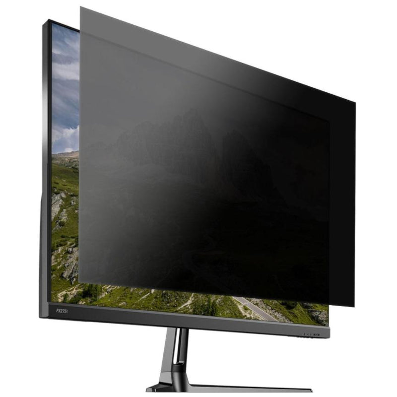 Computer monitor with a privacy screen filter on a white background
