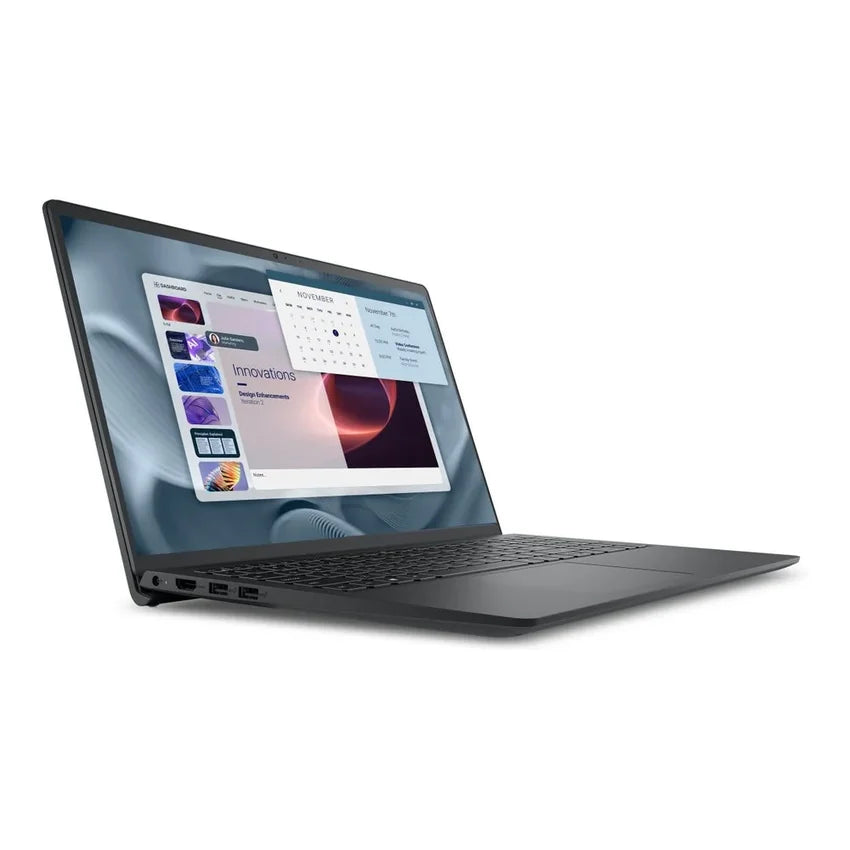Black Dell Pro 15 Essential 15.6" FHD Laptop with a colorful display on a white background