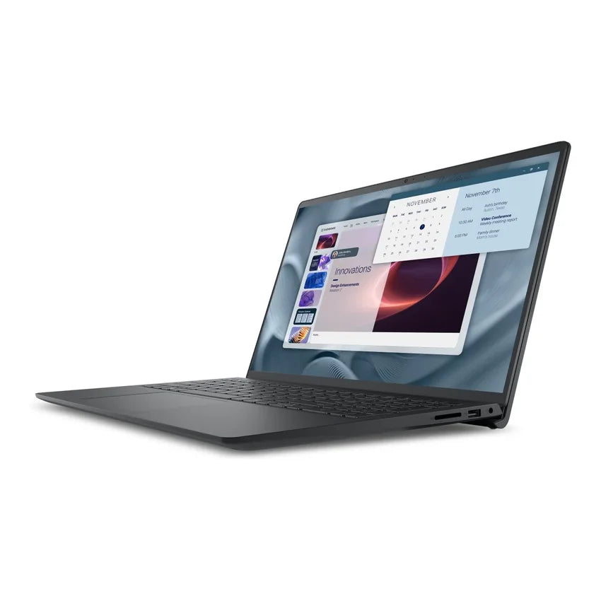 Black Dell Pro 15 Essential 15.6" FHD Laptop with a colorful display on a white background