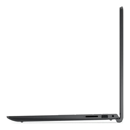 Right side view of the black Dell Pro 15 Essential Laptop on a white background showing the 3.5mm Aux, USB and SD Card ports