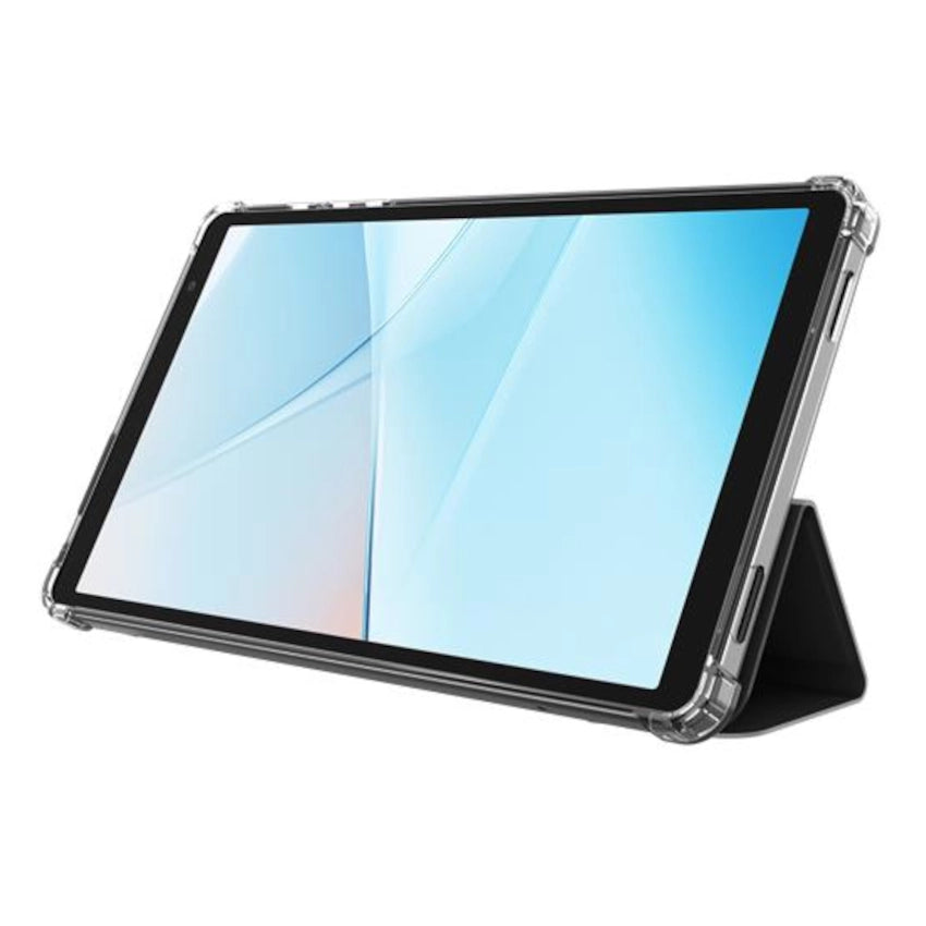 Tablet with a clear case on a white background