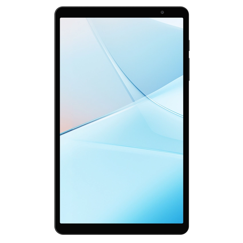 Tablet with a gradient blue and pink screen on a white background