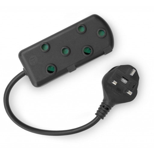RCT 2 SA SOCKET MULTIPLUG WITH UK PLUG - Black