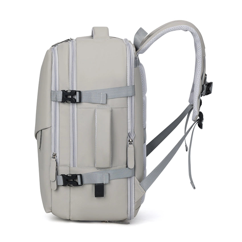 M-Link 15.6" Multi-compartment backpack with padded straps and handles in beige side view 