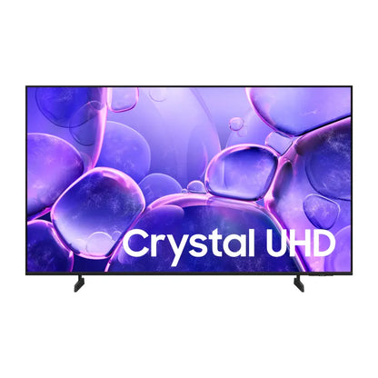 Front view of the Samsung 50" U8000F Crystal UHD 4K Smart TV with 'Crystal UHD' text on a purple abstract background