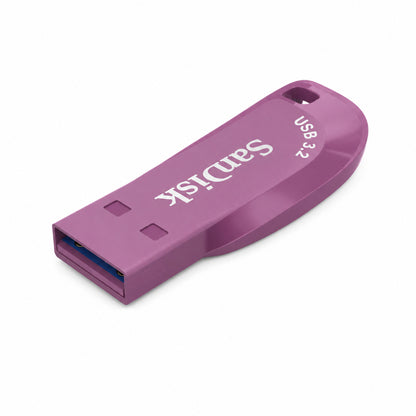 A purple Sandisk Ultra Shift USB flash drive with a blue USB 3.0 port, shown on a clean white background.