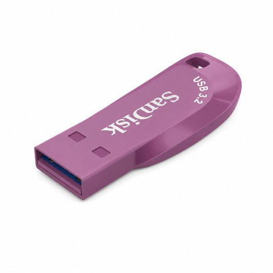 A purple Sandisk Ultra Shift USB flash drive with a blue USB 3.0 port, shown on a clean white background.