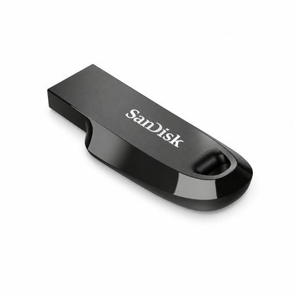 A SanDisk Ultra Curve black USB flash drive with a glossy finish and white brand logo, shown on a clean white background.