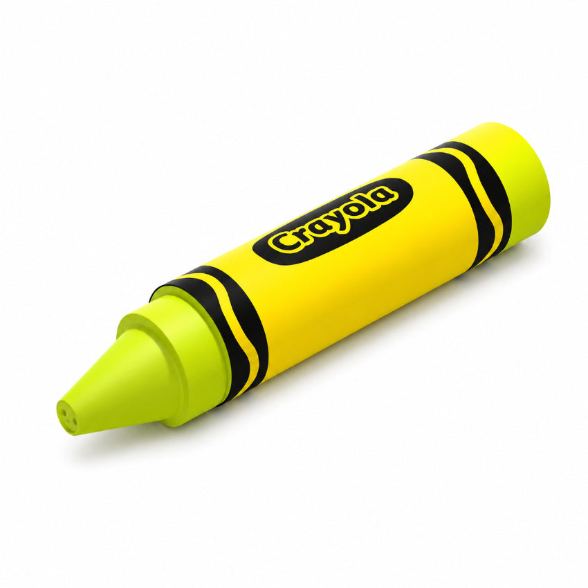 A yellow Crayola crayon-shaped product with black stripes and the Crayola logo, shown on a clean white background.
