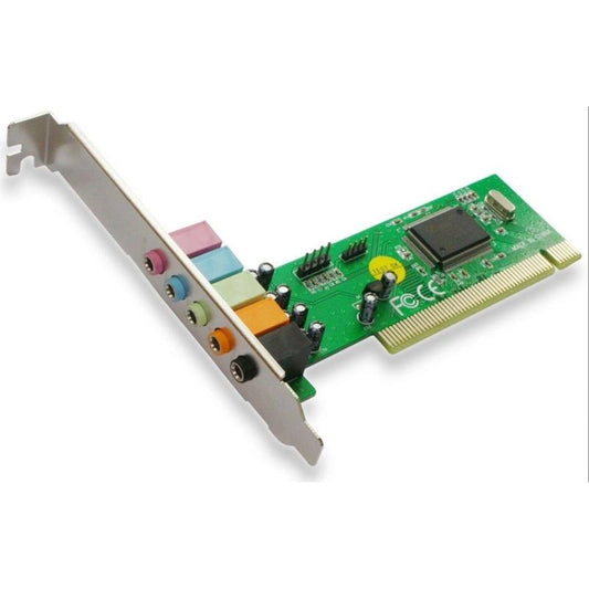 6 Channel computer audio expansion card with various ports on a white background
