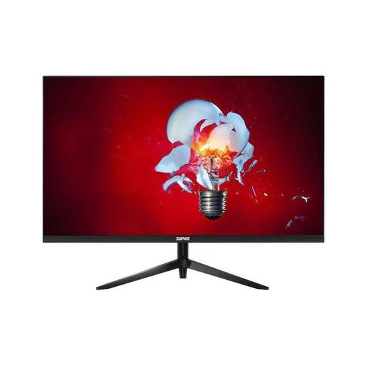 Surge 27 inch curved 180Hz Gaming Monitor with a light bulb graphic on a red background