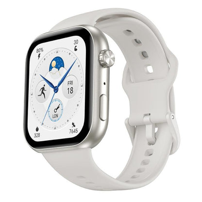 Slight right angled view of the Honor Choice 2I 1.85" Smart Watch with white silicone watch strap showing the function buttons