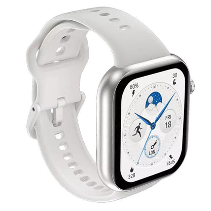 Slight left angled view of the Honor Choice 2I 1.85" Smart Watch with white silicone watch strap