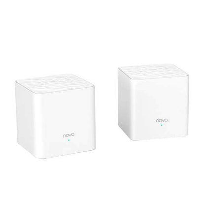 Two white Tenda mesh wireless devices with 'nova' branding on a white background