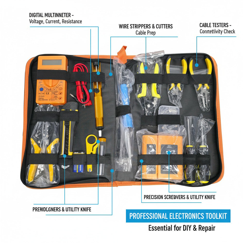 M-Link 16 Piece All-in-One Network Toolkit with Crimping, Tester & Soldering Kit
