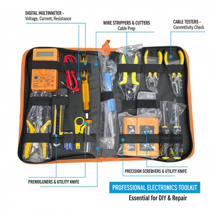 M-Link 16 Piece All-in-One Network Toolkit with Crimping, Tester & Soldering Kit