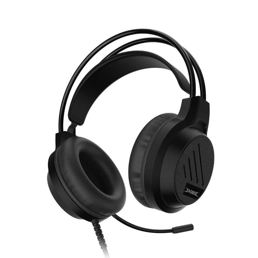Angled view of the Dobe TY-3592 Stereo Gaming Headset with Microphone, adjustable headband and padded ear cups. 
