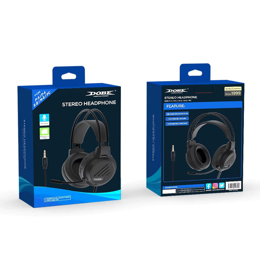 Front and rear view of the Dobe TY-3592 Wired 3.5mm Stereo Headphone packaging