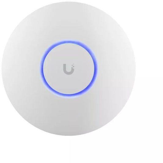 UBIQUITI U6+ WiFi 6 access point with blue ring LED and 4 spatial streams